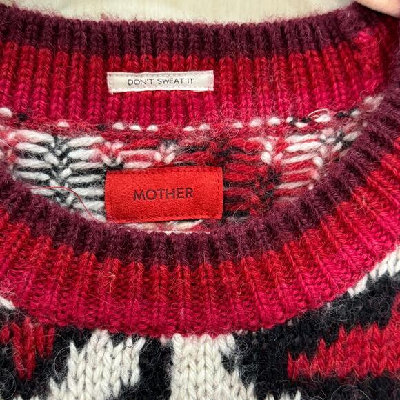 MOTHER The Boat Square Leopard Print Sweater Size Small Red Baby Alpaca Blend - Picture 4 of 13